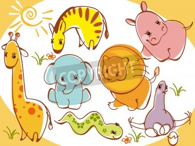 Sticker Vriendelijke dieren vrolijke illustratie voor kinderen
