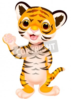 Sticker Vriendelijke kleine tijger die met zijn poot zwaait
