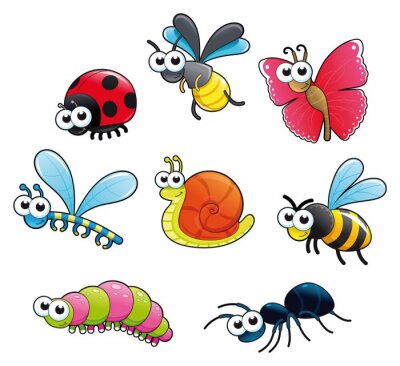 Sticker Vriendelijke kleurrijke insecten met grote ogen