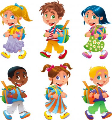 Sticker Vrolijke kinderen lopen van school