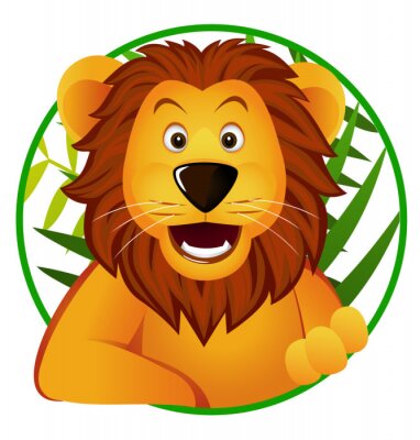 Sticker Vrolijke leeuw op een ronde bloemenachtergrond