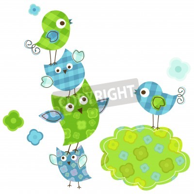 Sticker Vrolijke vogels met originele decoratieve illustraties