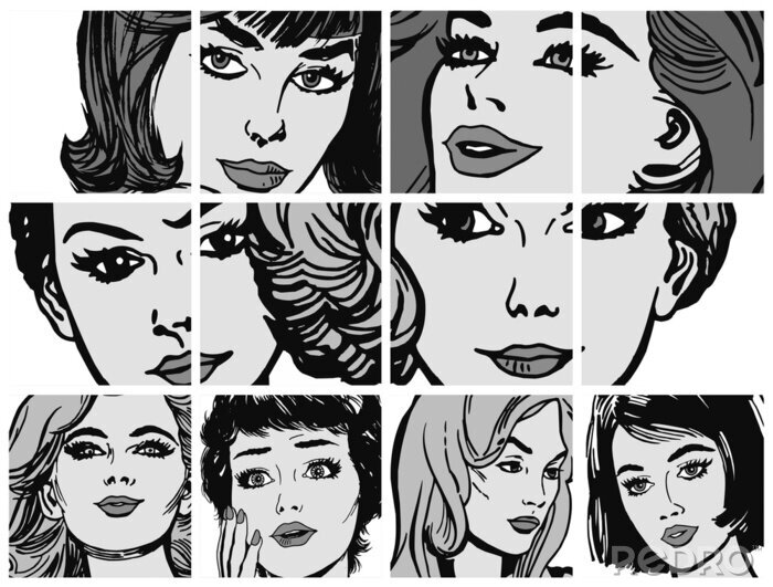 Sticker Vrouw gezicht in pop-art stijl