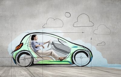 Sticker Vrouw in auto getrokken