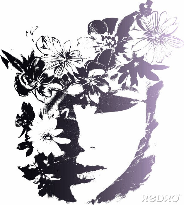 Sticker vrouw met bloem mode-illustratie