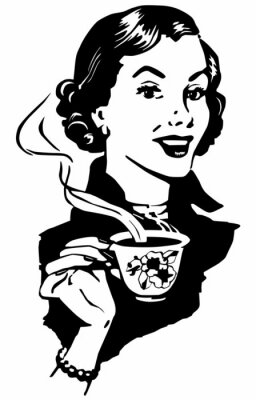 Sticker Vrouw met een kopje koffie retro afbeelding