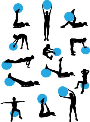 Sticker vrouw pilates workout collectie - vector