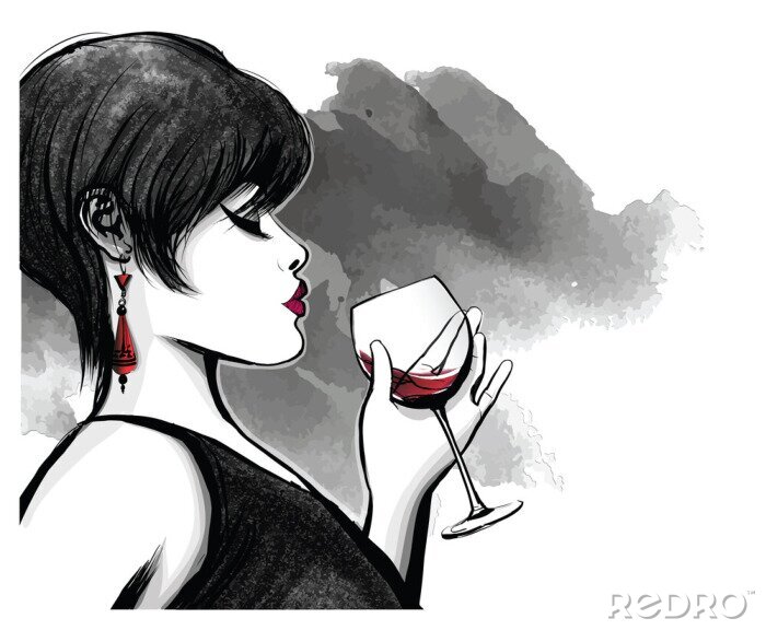 Sticker vrouw rode wijn drinken