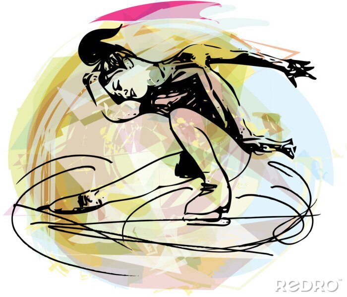 Sticker vrouw schaatser schaatsen op kleurrijke sportarena
