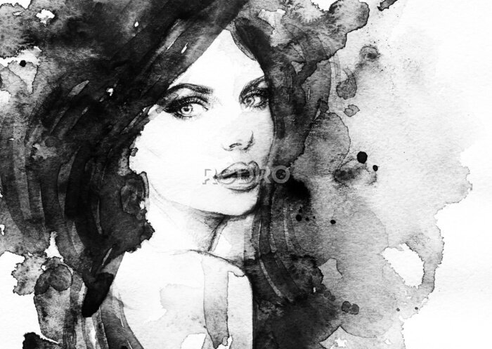 Sticker Vrouwengezicht in aquarelstijl