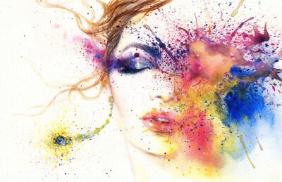Sticker vrouwenportret .abstract aquarel .fashion achtergrond