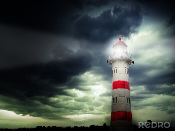 Sticker Vuurtoren onder de stormwolken