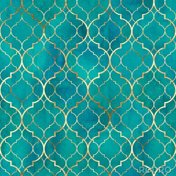 Sticker Watercolor abstract geometric seamless pattern. Arab tiles. Kaleidoscope effect. Watercolour vintage mosaic texture