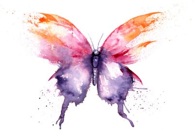 Sticker watercolor drawing - butterfly made of blots and splashes