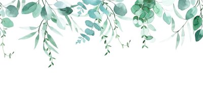 Sticker watercolor drawing. seamless border with eucalyptus leaves. vintage drawing.