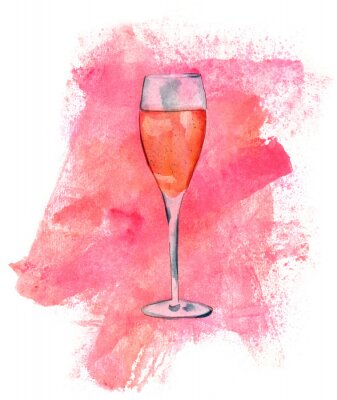 Sticker Watercolor fluit glas mousserende rose wijn met textuur