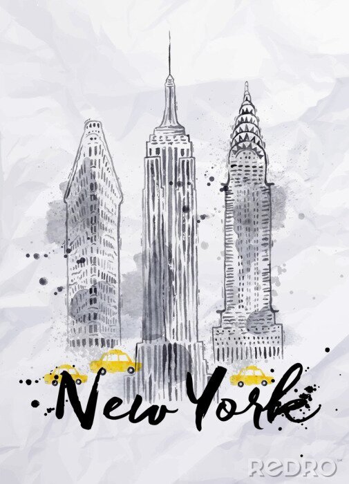 Sticker Watercolor New York buildings