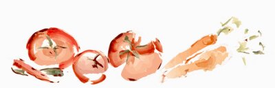 Watercolor vegetables. Tomatoes, carrots and peppers