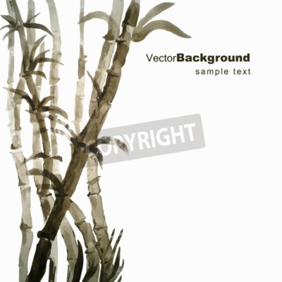 Sticker Waterverf bamboe bosje hand getekende vector illustratie met frame voor uw tekst