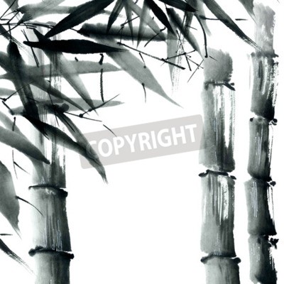 Sticker Waterverf en inktillustratie in stijl sumi-e, u-zonde. Oosterse traditionele schilderij.