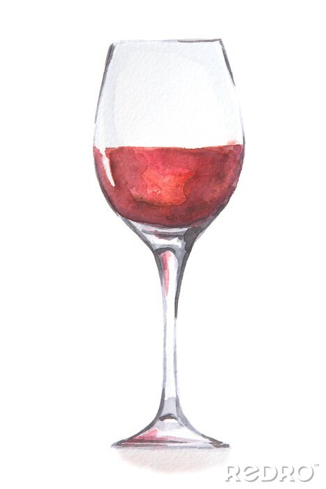 Sticker Waterverf het rode wijnglas. Mooie en elegante glazen met alcoholische drank. Art for menu decoratie.