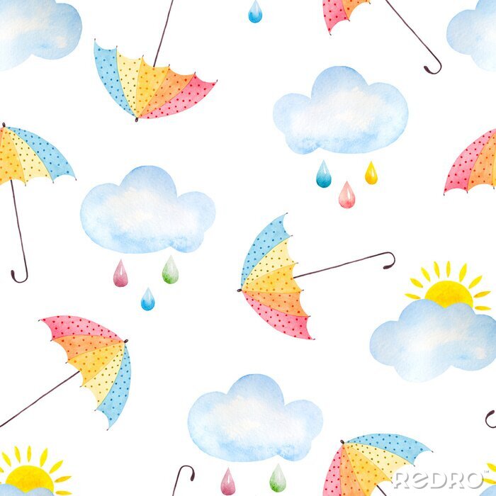 Sticker Waterverfachtergrond met paraplu's