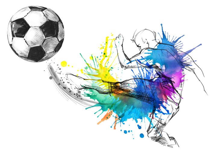 Sticker Waterverftekening van een voetballer