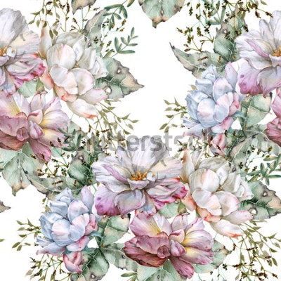 Sticker Weelderige bloemen in pastelkleuren