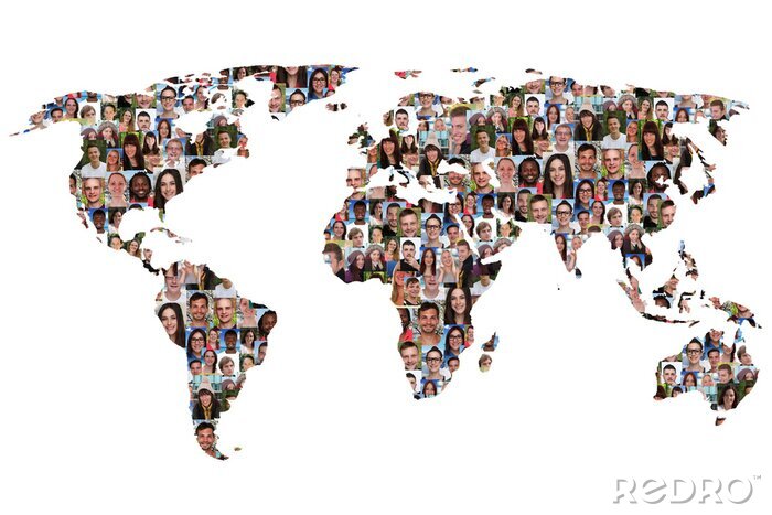 Sticker Welt Erde Weltkarte Menschen Leute Gruppe Integratie multikultu