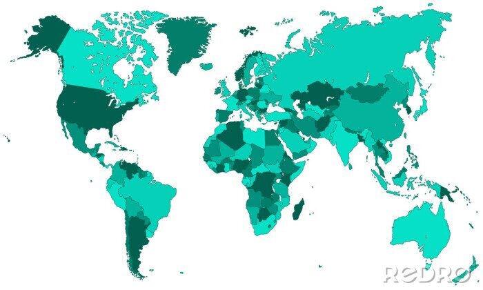 Sticker Weltkarte - einzelne deelstaten in Türkis