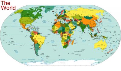 Sticker Wereld Aarde Continent Land Kaart