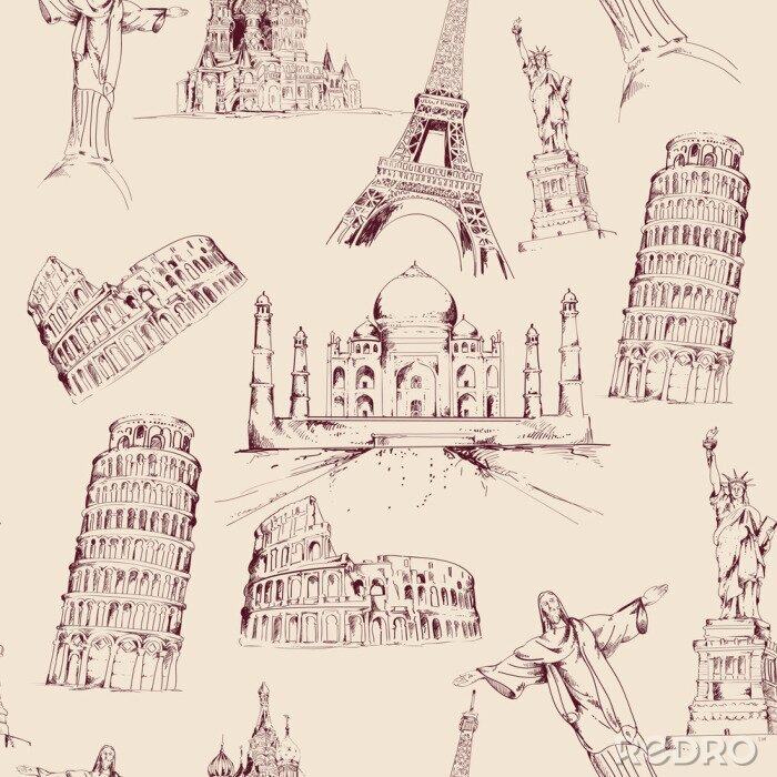 Sticker Wereld oriëntatiepunt naadloze patroon