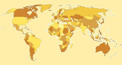 Wereldkaart met gele tinten