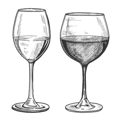 Sticker white and red wine glasses