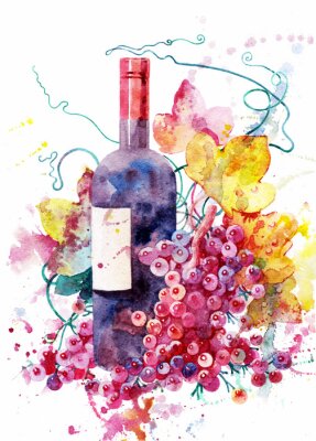 Sticker wijn en druiven