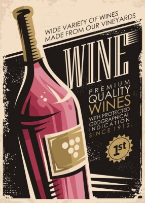 Sticker Wijn retro poster ontwerp met rode wijn fles op oud papier achtergrond
