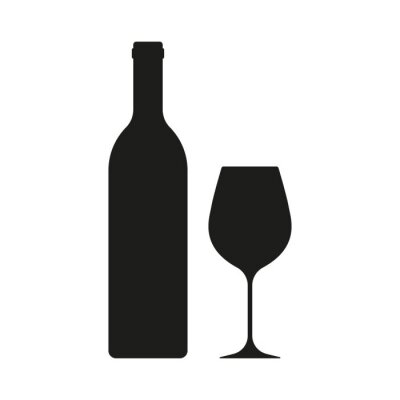 Sticker Wijnfles met wijn glazen pictogram geïsoleerd op een witte achtergrond. Vector illustratie.