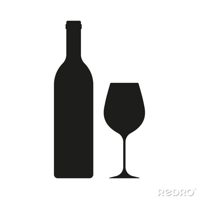 Sticker Wijnfles met wijn glazen pictogram geïsoleerd op een witte achtergrond. Vector illustratie.