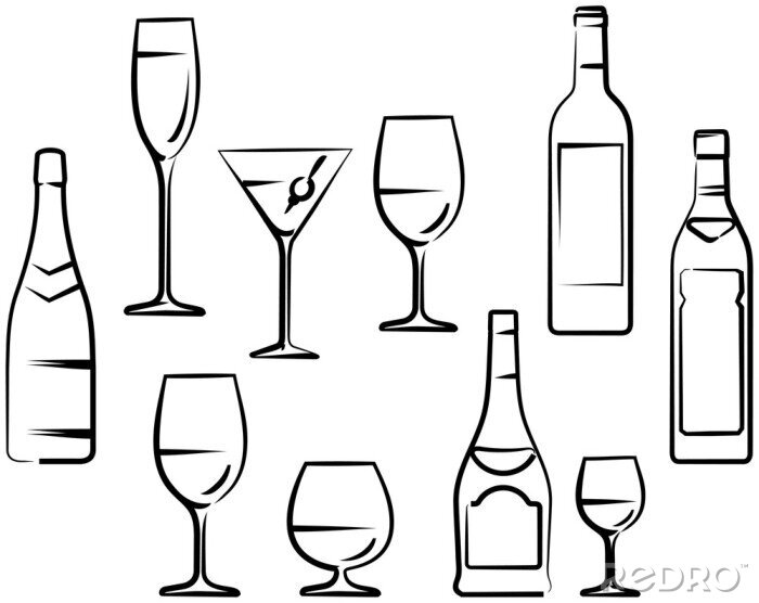Sticker Wijnglazen en flessen - Vector illustratie