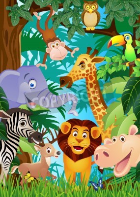 Sticker Wilde dieren in de dichte groene jungle