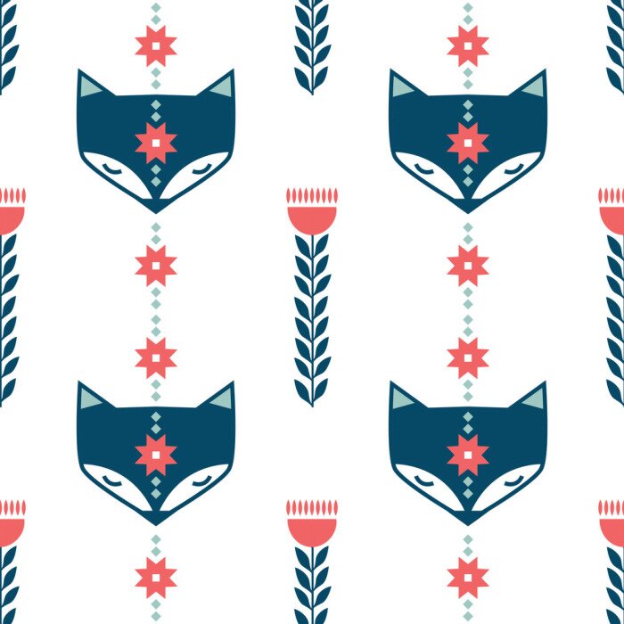Sticker Winter folk art seamless pattern in Scandinavian, Nordic style.