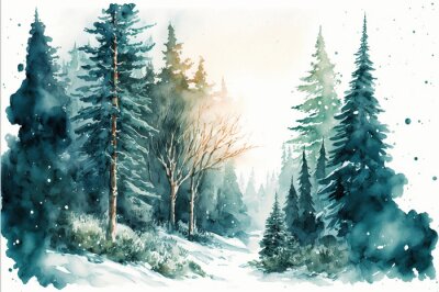 Sticker Winterbomen in een turkoois land