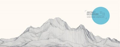 Sticker Wireframe landscape background. Futuristic vector illustration.