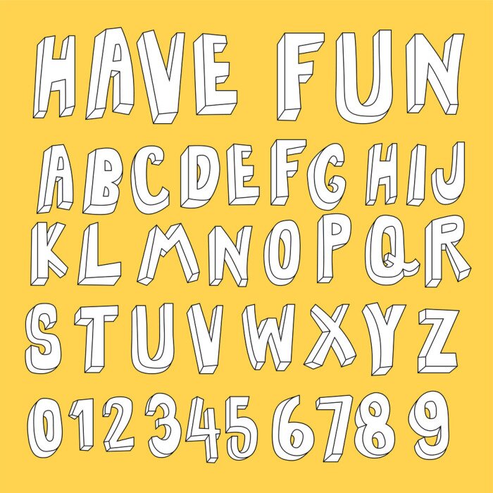 Sticker Witte alfabet en cijfers op een gele achtergrond