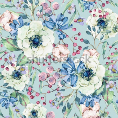 Sticker Witte bloemen op een retro patroon