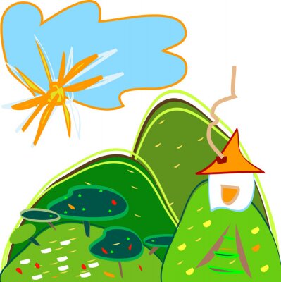 Sticker Witte hut op de illustratie van de heuvelkinderen