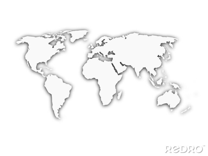 Sticker Witte kaart van de wereld met schaduw silhouet