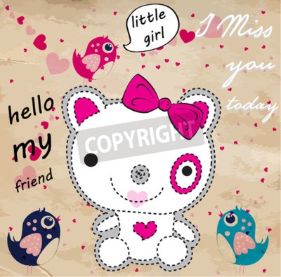 Sticker Witte teddybeer met een strik stippellijn tekening