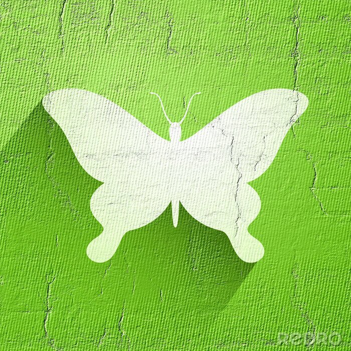 Sticker Witte vlinder op een groene achtergrond