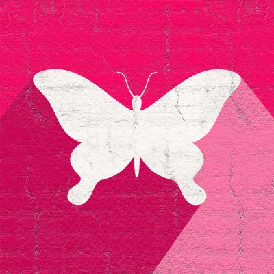 Sticker Witte vlinder op een roze achtergrond
